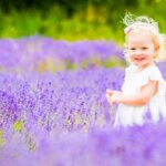 Happy toddler in a lavender field